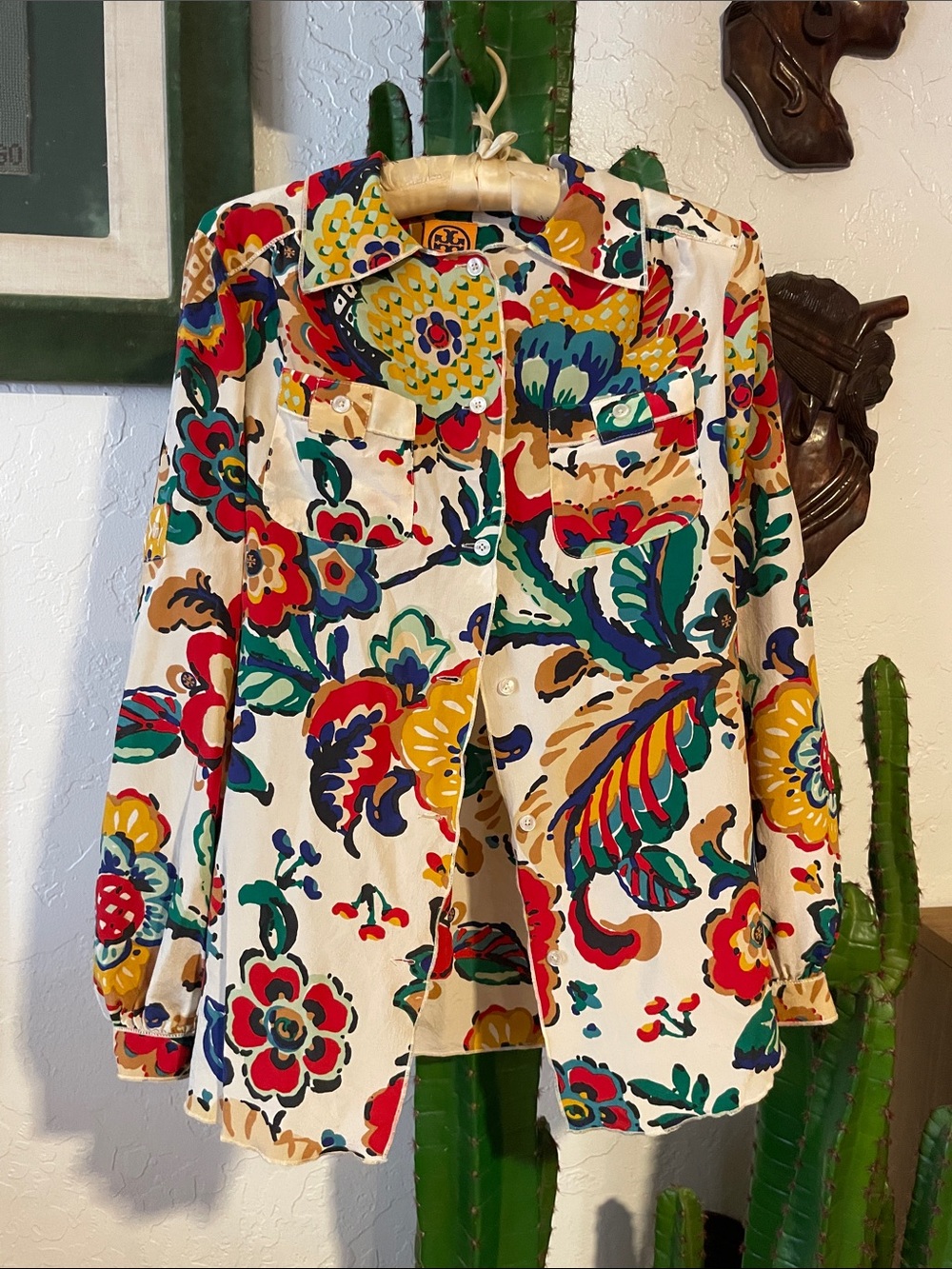 Tory Burch Floral Button Up Silk Blouse Size XS or 4